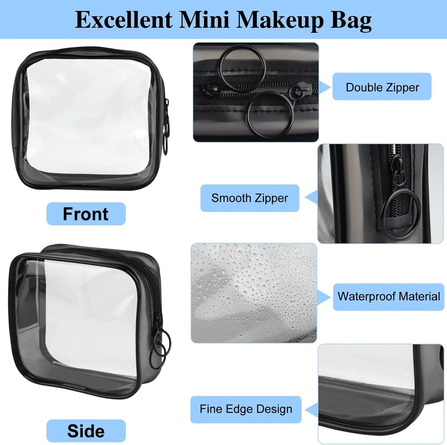 PLULON Small Clear Travel Toiletry Bag - TSA Approved Mini Make Up Zipper Pouch Cosmetic Bag for Women & Men's Purse Essentials