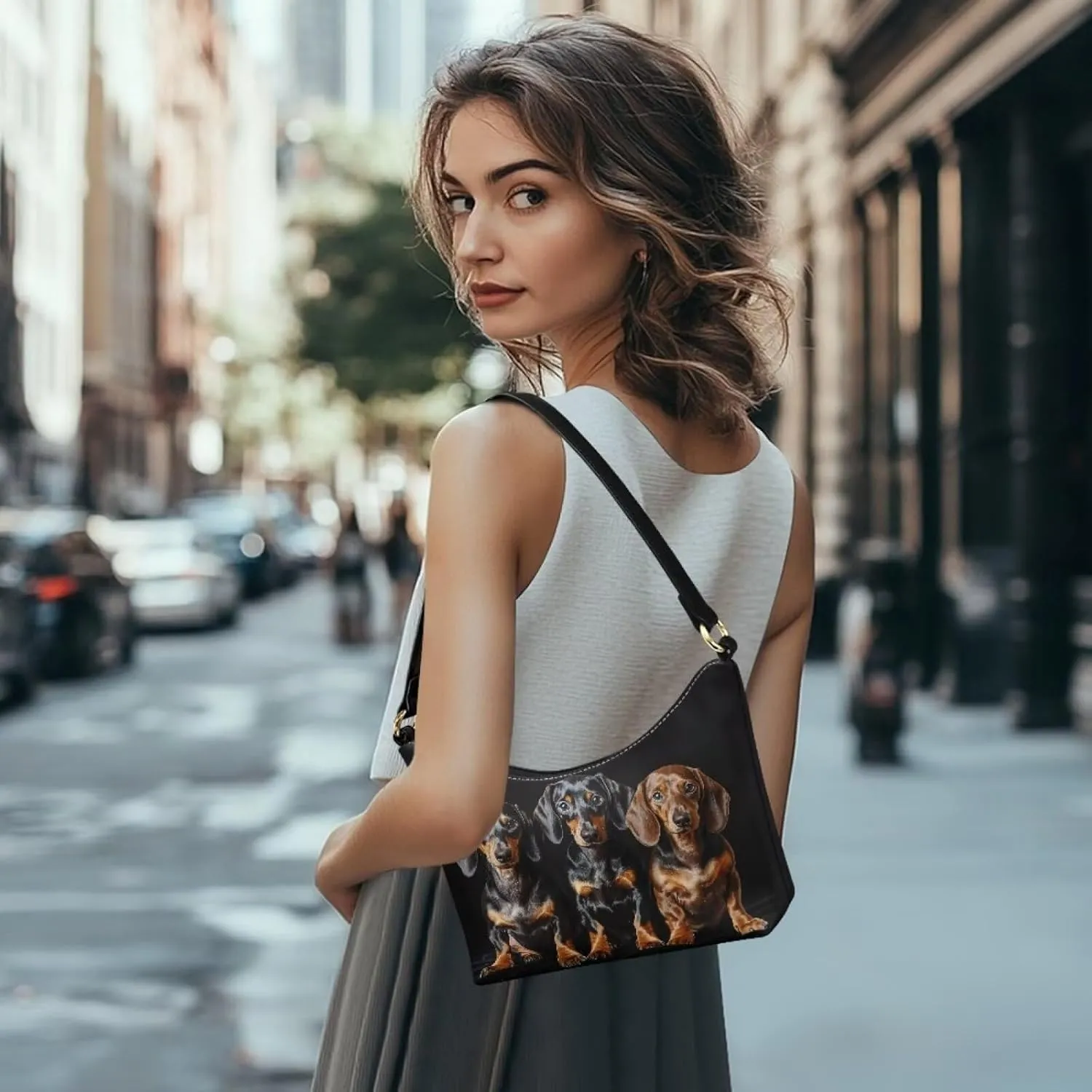 PU Leather Underarm Shoulder Bag Small Zipper Hobo Bags for Women Crescent Tote Bag for Date Travel Shopping