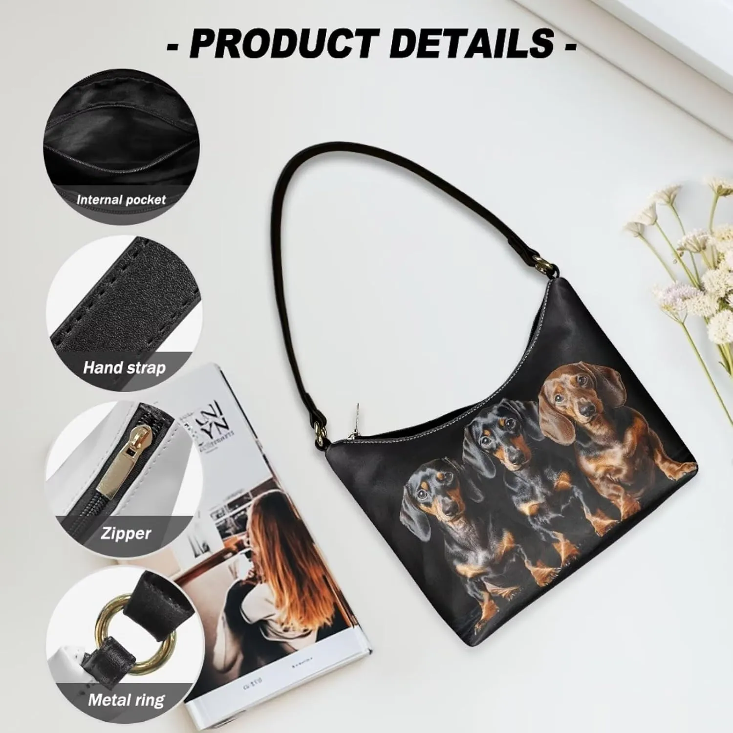 PU Leather Underarm Shoulder Bag Small Zipper Hobo Bags for Women Crescent Tote Bag for Date Travel Shopping