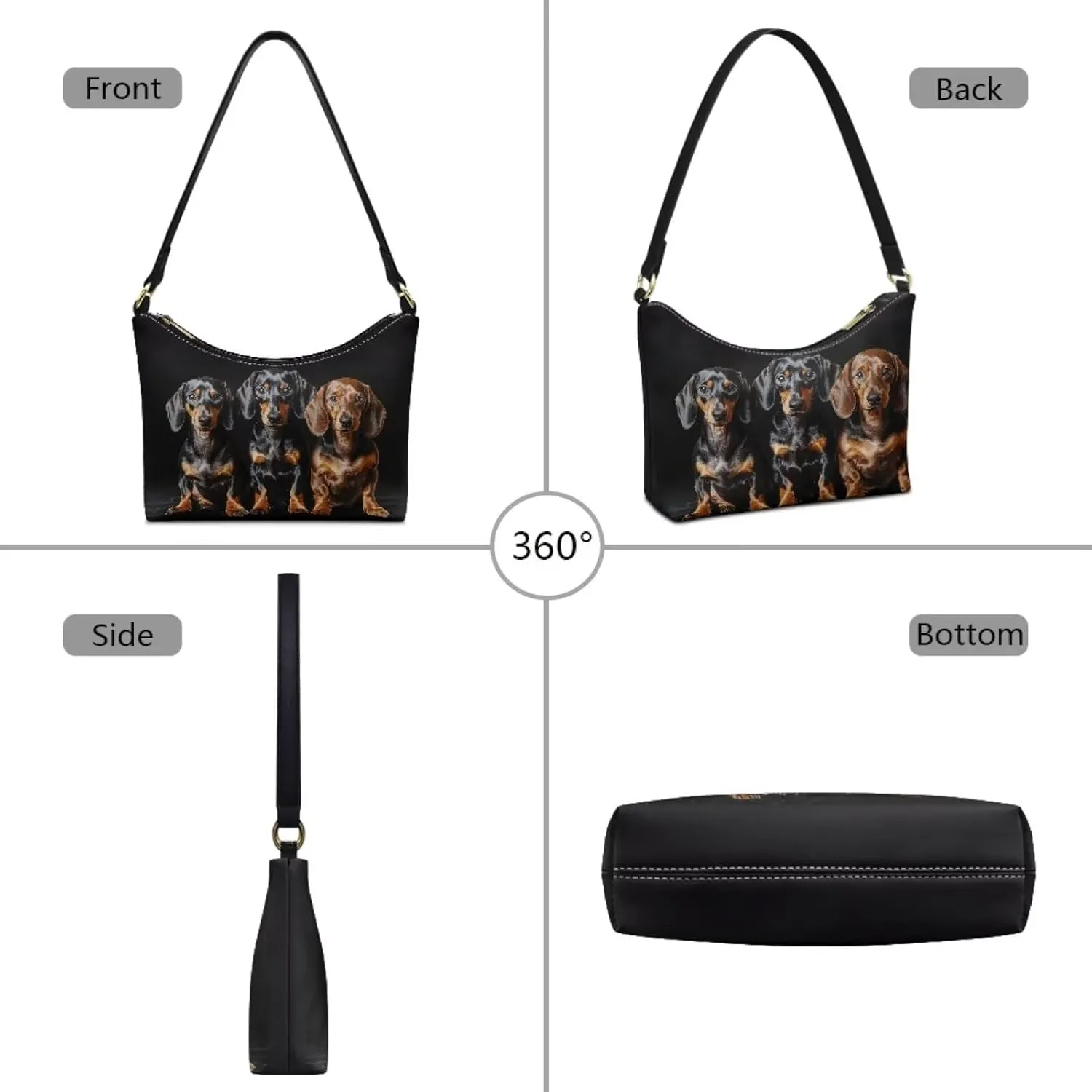 PU Leather Underarm Shoulder Bag Small Zipper Hobo Bags for Women Crescent Tote Bag for Date Travel Shopping