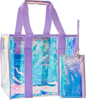 PVC Waterproof Holographic Colorful Tote Handbag with Small Mobile Phone Bag for Beach, Travel and Shopping0.4MM