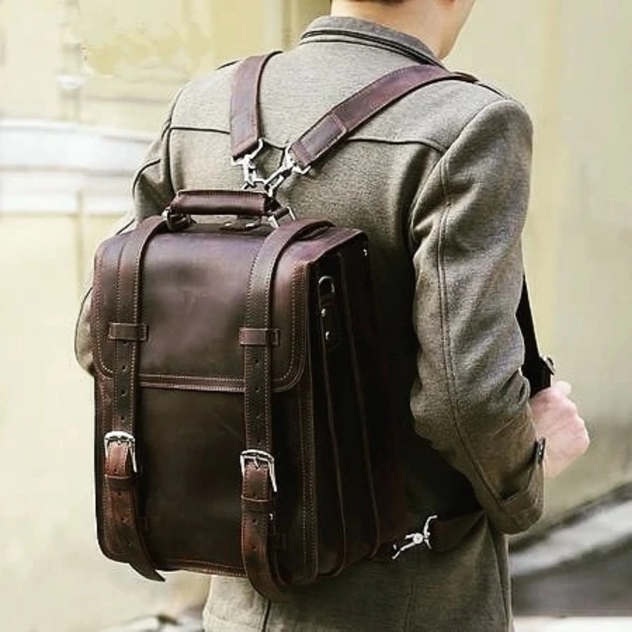 Rustic Leather Backpack and Messenger Bag