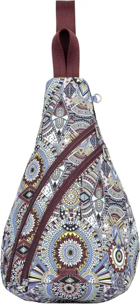 Sakroots On The Go Sling Backpack in Eco Twill, Adjustable Sling Strap, Cabernet Wanderlust