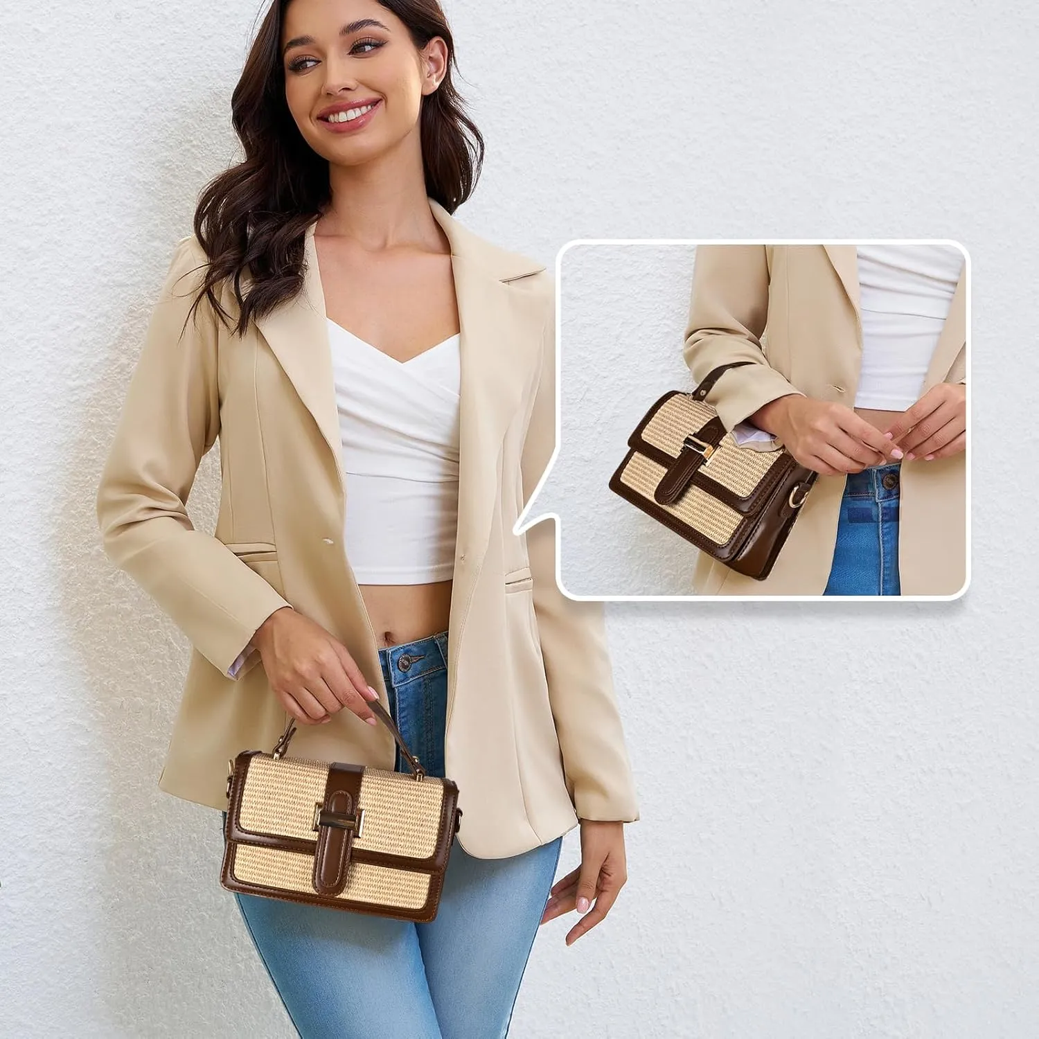Straw Crossbody Bags for Women Summer Straw Clutch Bag Woven Beach Purse Vacation Handbags