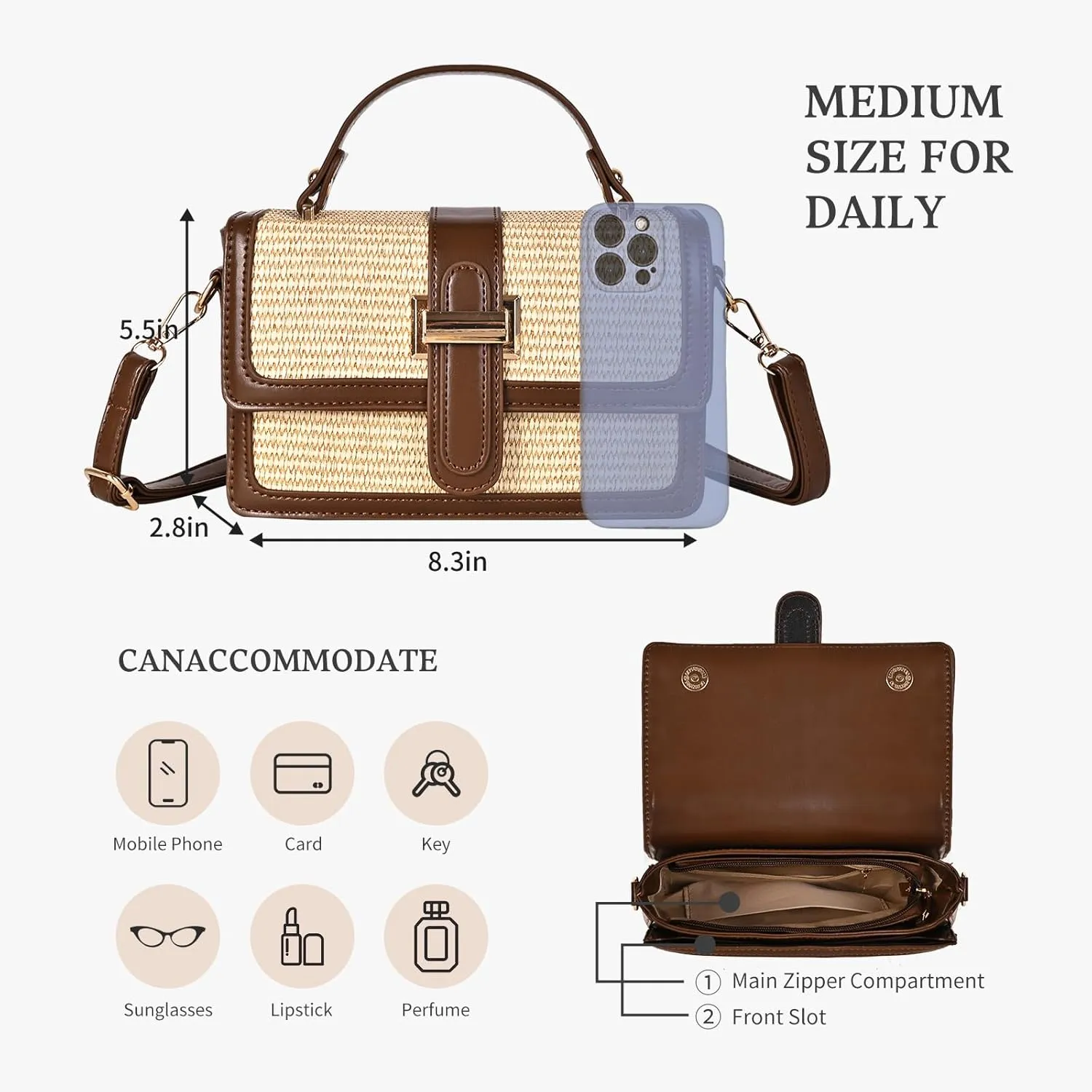 Straw Crossbody Bags for Women Summer Straw Clutch Bag Woven Beach Purse Vacation Handbags