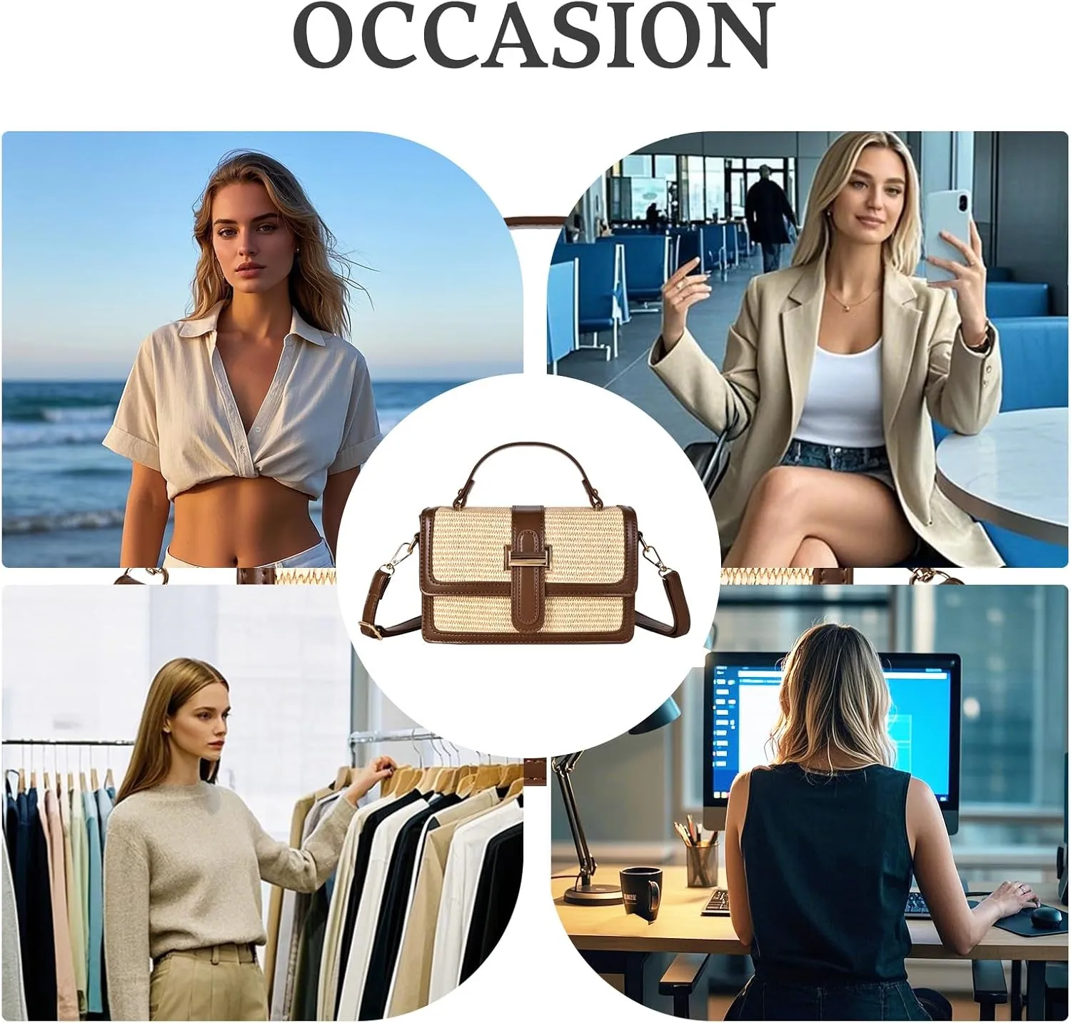 Straw Crossbody Bags for Women Summer Straw Clutch Bag Woven Beach Purse Vacation Handbags