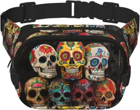 sugar skulls print Fanny Pack Waist Packs with Extender for Men Women, Waist Bag Hip Pack with Zipper Pockets