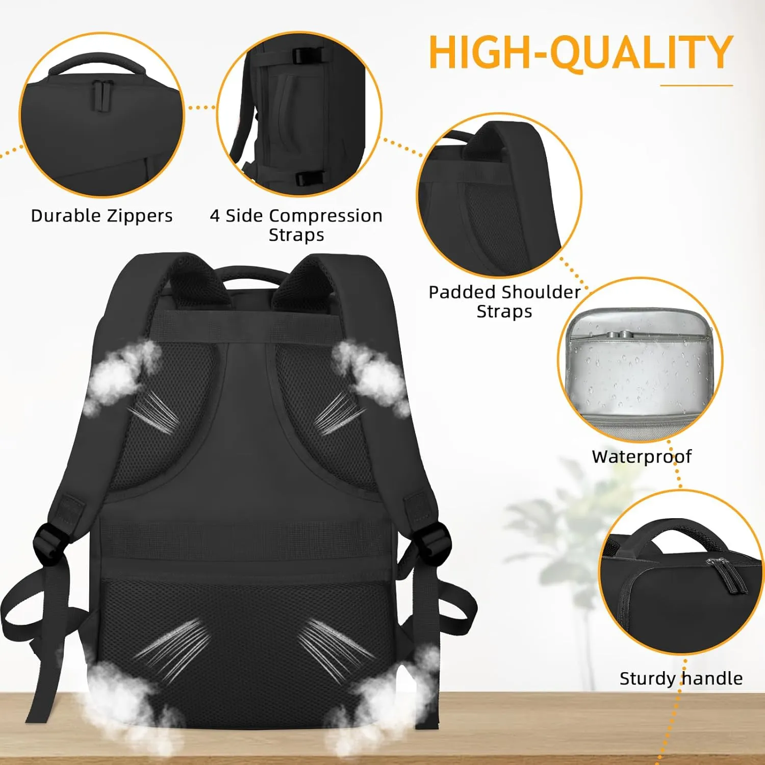 Travel Backpack for Men Women, Carry On Backpack Airlines Approved Personal Item Travel Computer Bag Waterproof Laptop Backpack Business Weekender Overnight Fits15.6Inch Laptop, Black