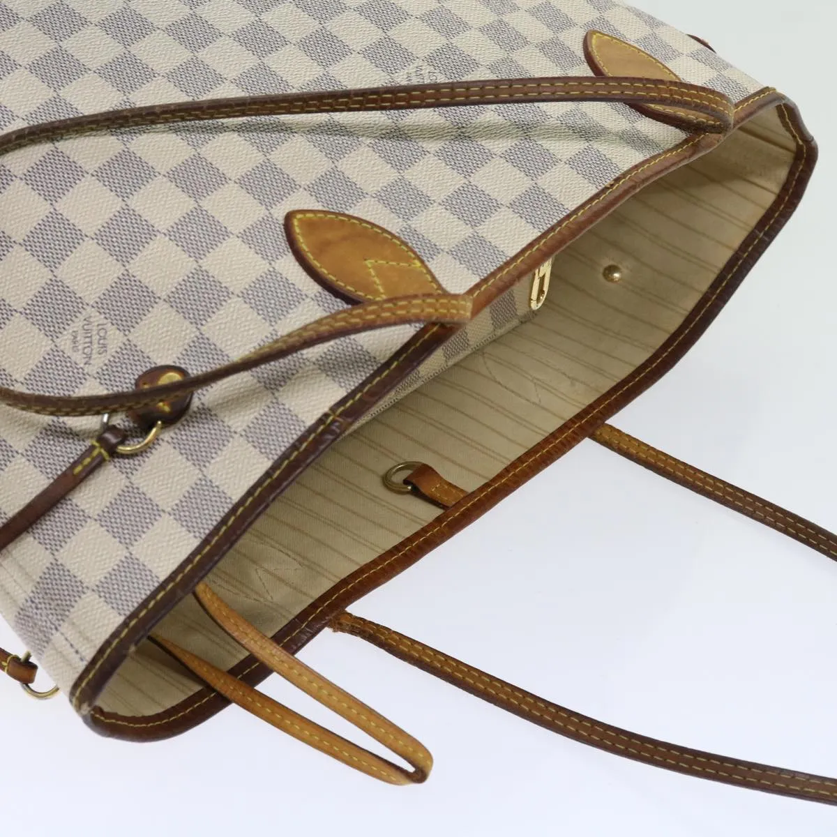 Trendy Inspired Louis Vuitton Damier Azur Neverfull Mm Tote Bag N41605 Lv Auth Yk8704