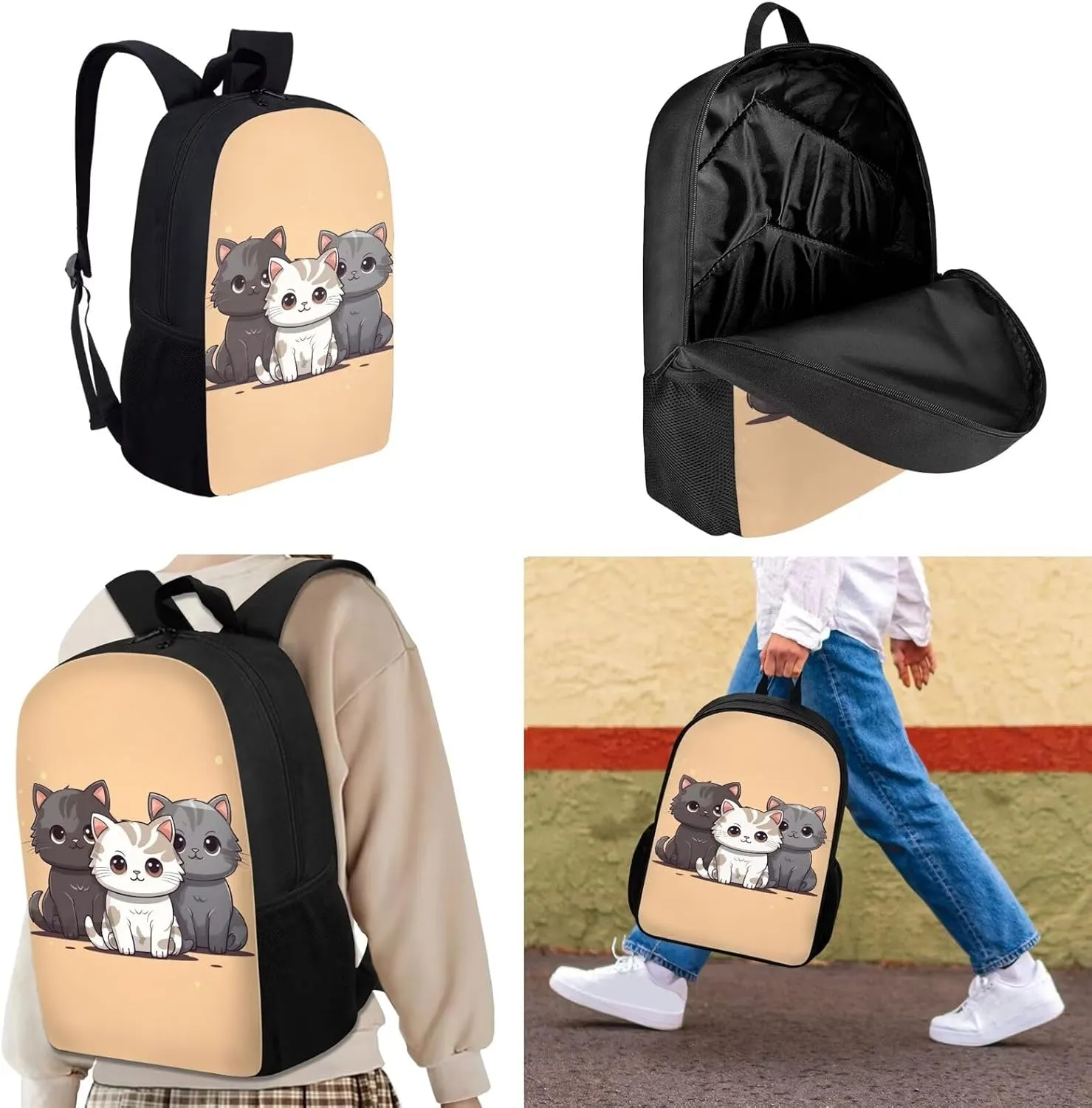 Upetstory Kawaii Cat Backpack for Girls 4-6 6-8 10-12 Kids School Bag with Lunch Box Pencil Case Water Bottle Sleeve Elementary Preschool Kindergartener Middle School Bookbag Daypack