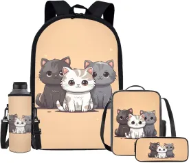 Upetstory Kawaii Cat Backpack for Girls 4-6 6-8 10-12 Kids School Bag with Lunch Box Pencil Case Water Bottle Sleeve Elementary Preschool Kindergartener Middle School Bookbag Daypack