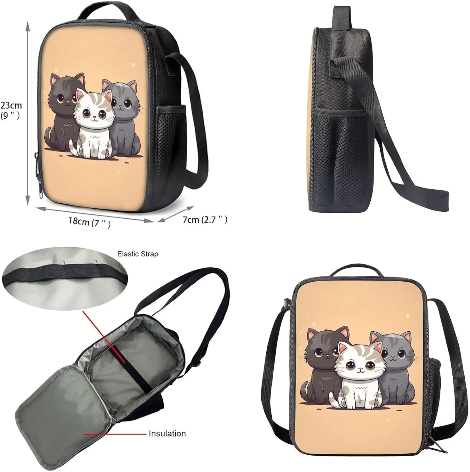 Upetstory Kawaii Cat Backpack for Girls 4-6 6-8 10-12 Kids School Bag with Lunch Box Pencil Case Water Bottle Sleeve Elementary Preschool Kindergartener Middle School Bookbag Daypack