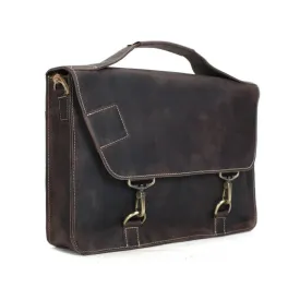 Vintage Genuine Leather Satchel Messenger Bag - Dark Brown